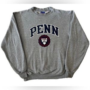Mens Champion Fleece PENN University Pullover Logo Crest Gray Sweater Size Med